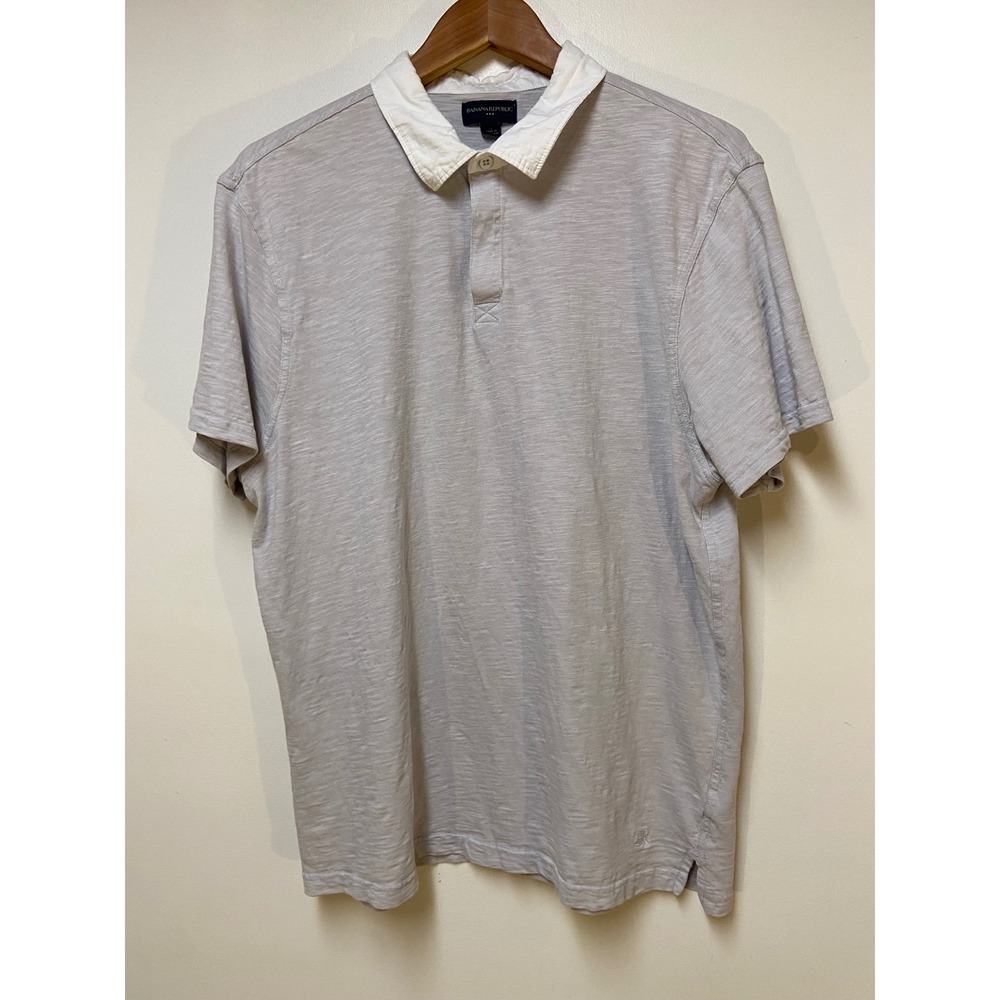 Banana Republic Polo Shirt Mens XL Gray Slub Cotton Contrast Collar Short Sleeve